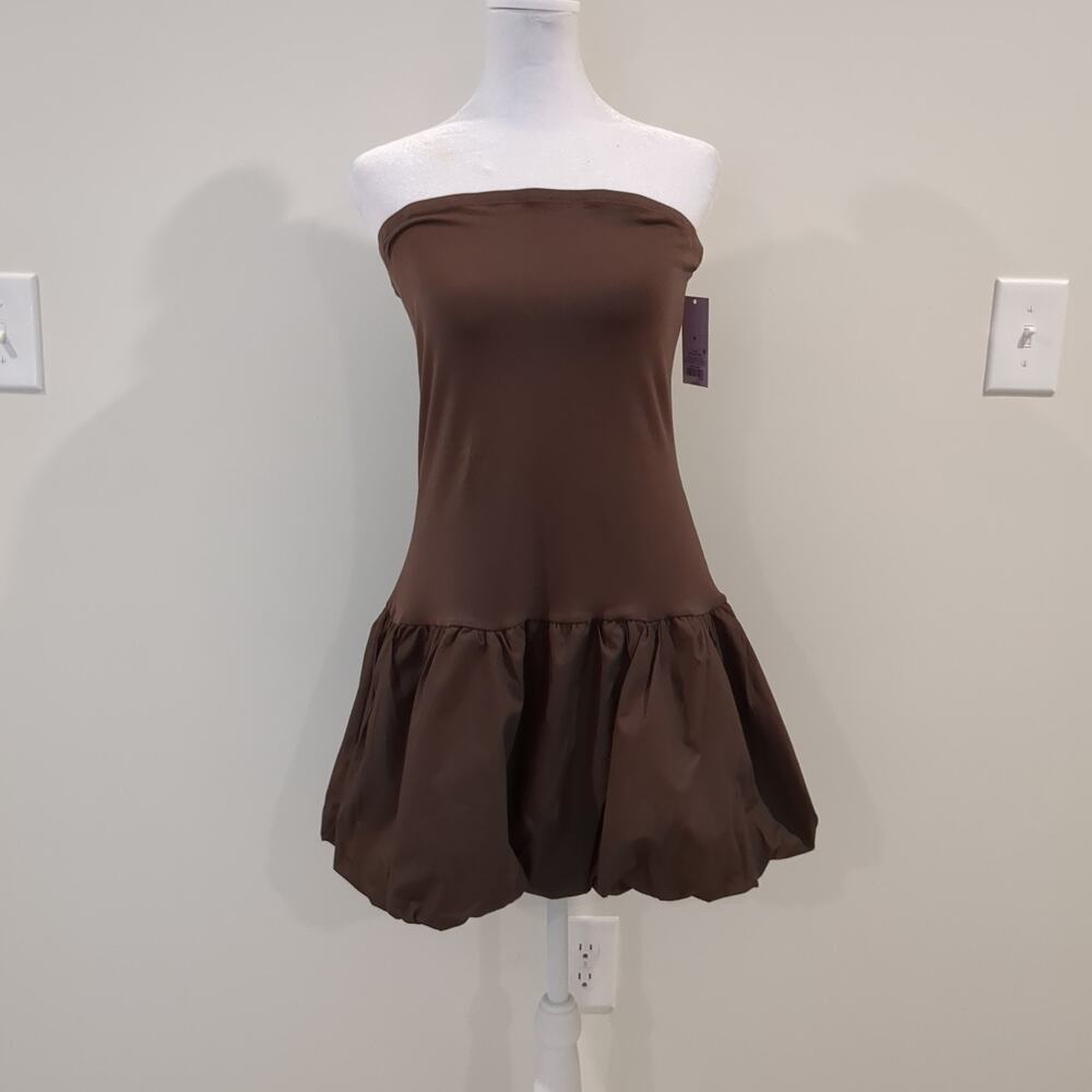 Wild Fable Womens M Brown Strapless Tube Bubble Hem Mini Dress NWT
